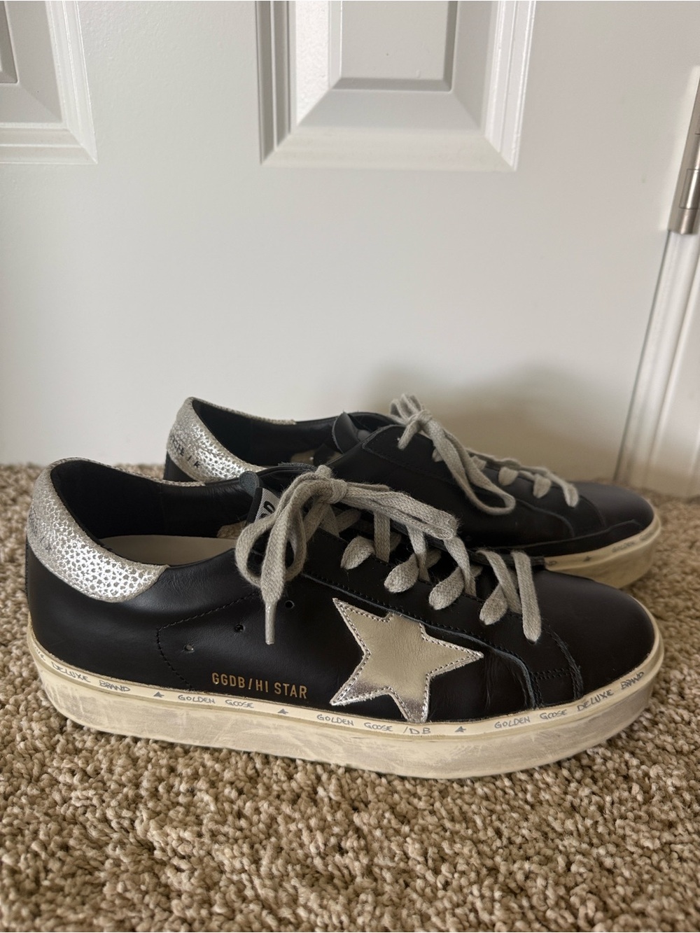 Golden Goose Black Leather Low-Top Sneakers with Gray Accents